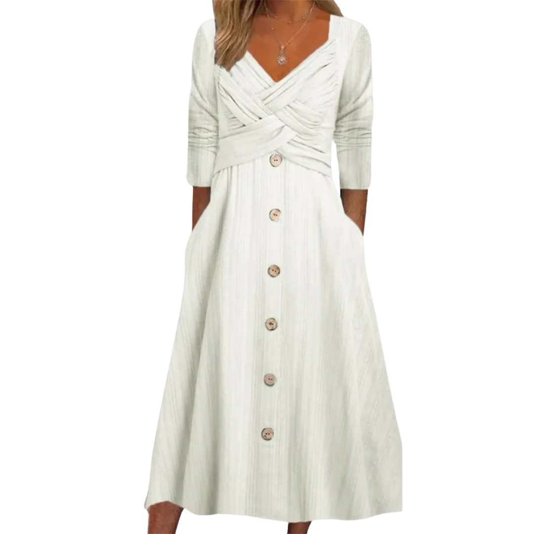 Stella | Women's Midi Dresses A-Line Cross Front Button Down Pockets