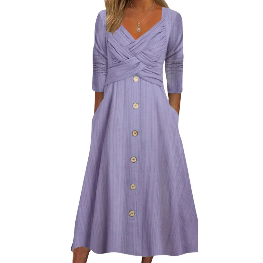 Stella | Women's Midi Dresses A-Line Cross Front Button Down Pockets