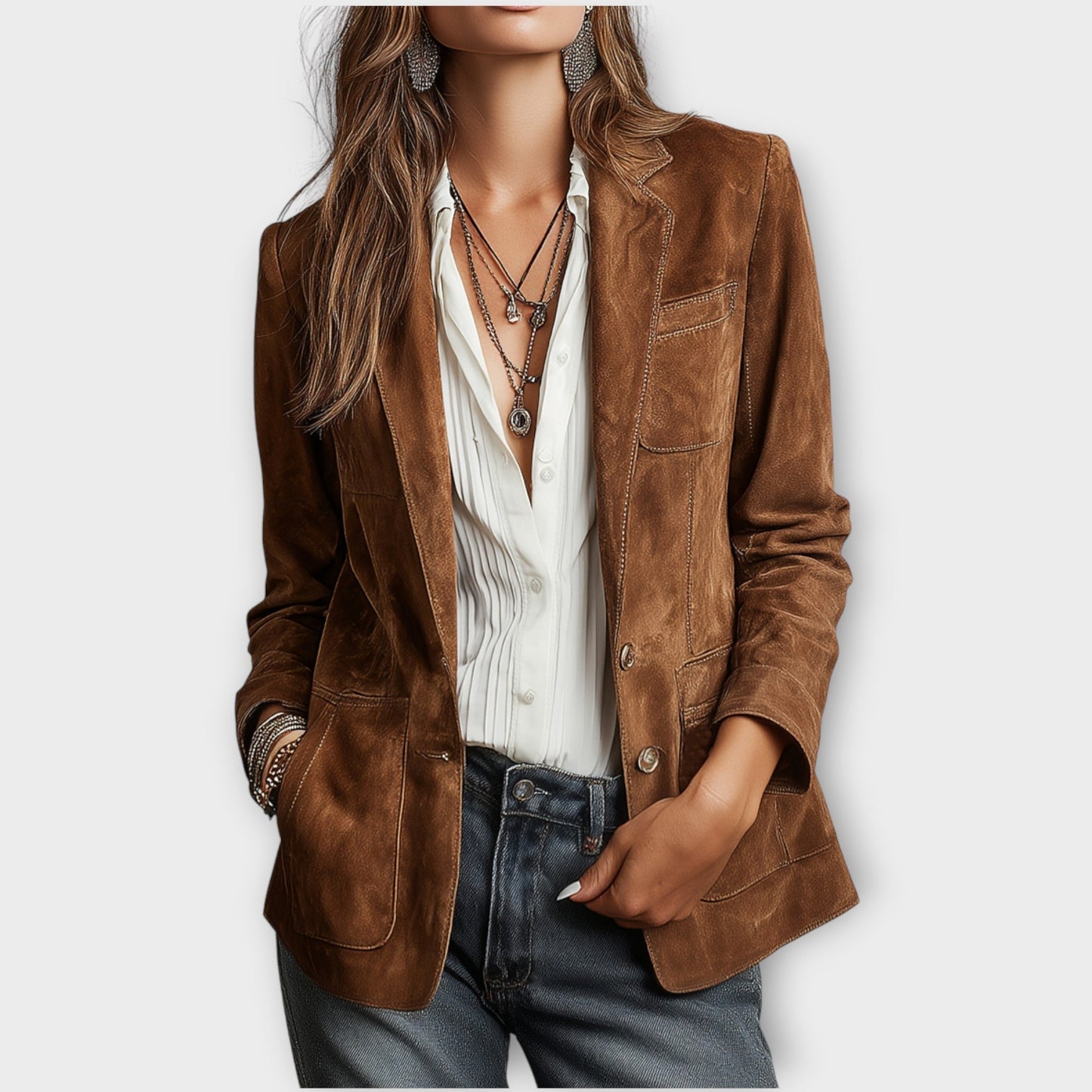 Bexworthy | Women's Vintage Suede-Look Tailored Notch-Lapel Blazer