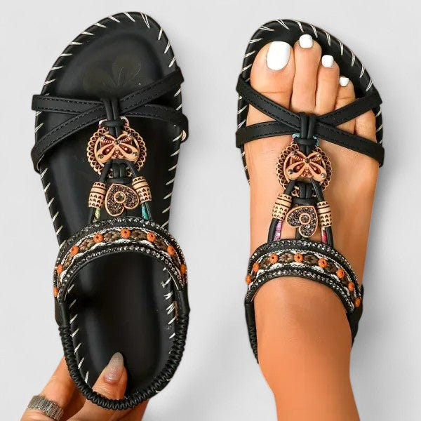 Maryna | Flat Sandals Boho Beaded Thong Orthopedic Elastic