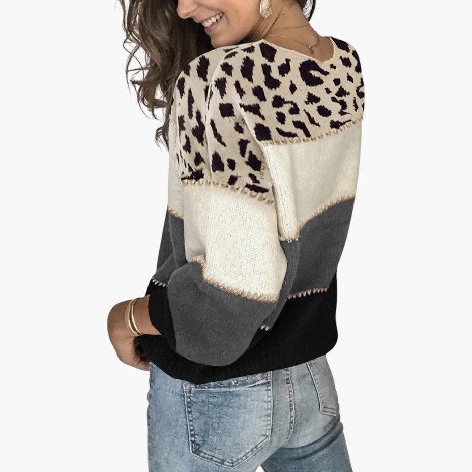 Sienna | Women's Colour Block Animal Print Crew Neck Knit Jumper