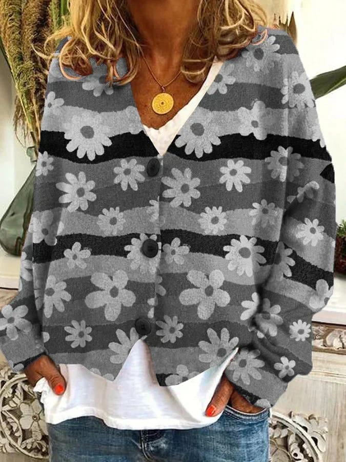 Marigold | Women's Vintage Inspired Floral Chunky Knit Cardigan