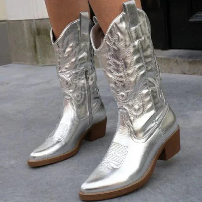 Delisande | Women's Metallic Western Pointed Toe Cowboy Boot