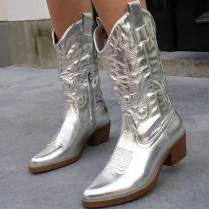 Delisande | Women's Metallic Western Pointed Toe Cowboy Boot