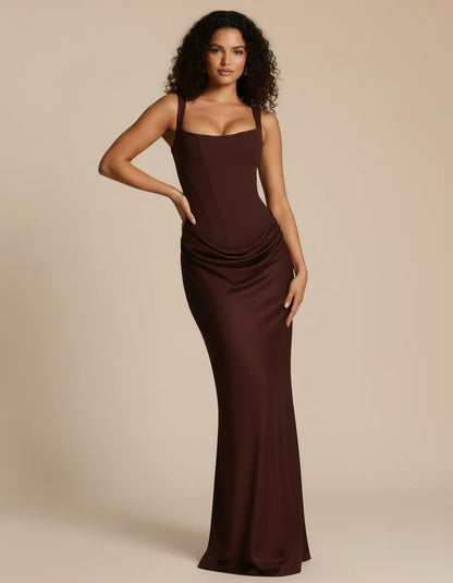 Seraphine | Women's Corset Draped Square Neck Maxi Dress