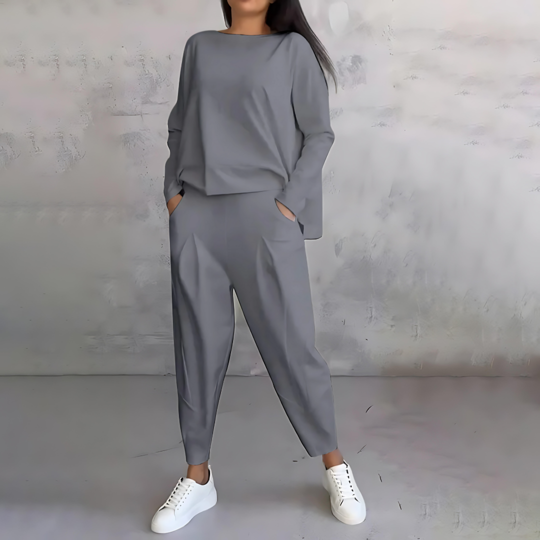 Rosalind | Women's Casual Loose-Fit Long-Sleeve Top and Tapered Trousers Co-Ord Set