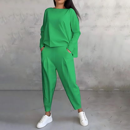 Rosalind | Women's Casual Loose-Fit Long-Sleeve Top and Tapered Trousers Co-Ord Set