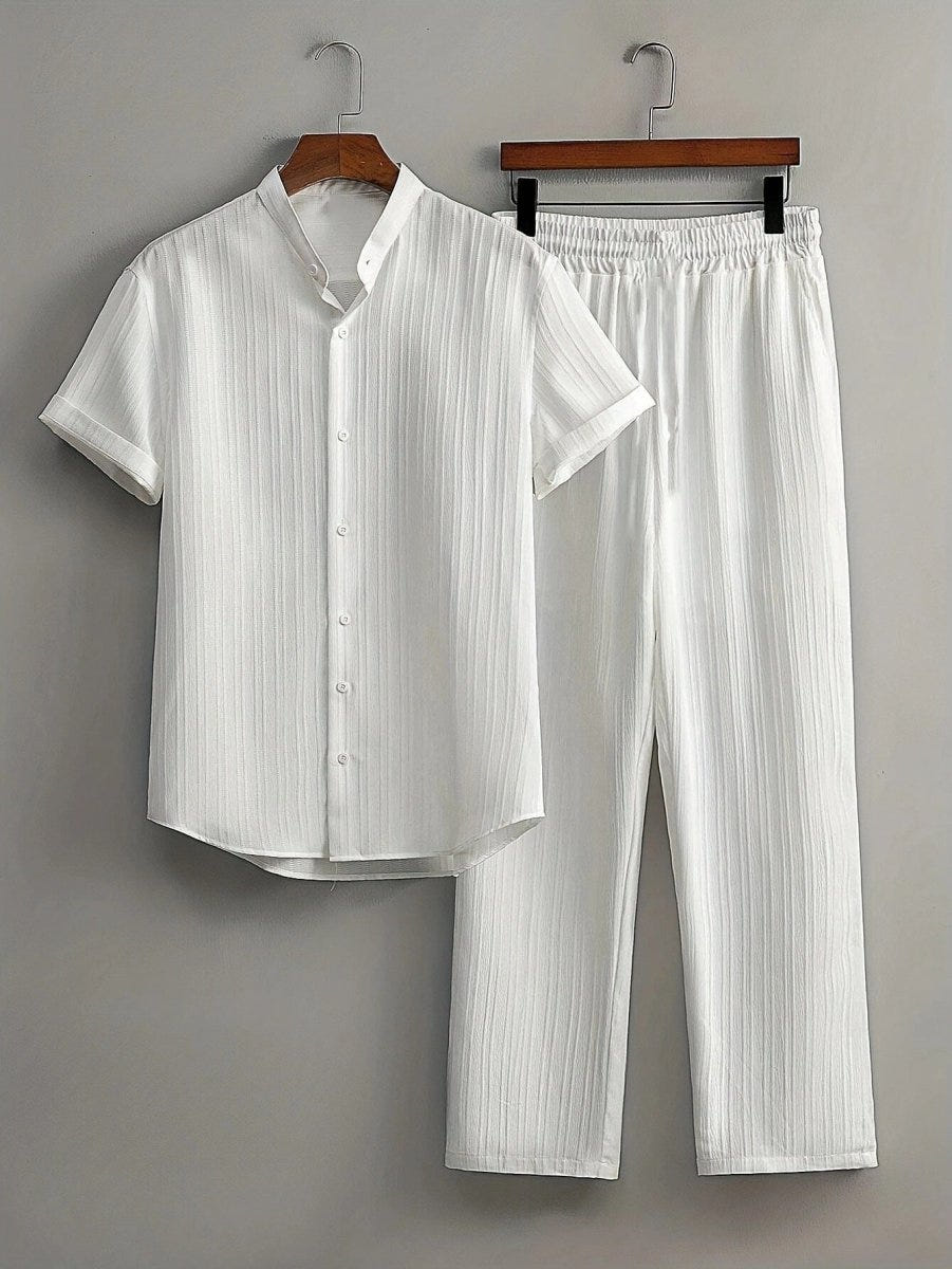 Hendrik | Men's Textured Short Sleeve Shirt Pant Two Piece Set