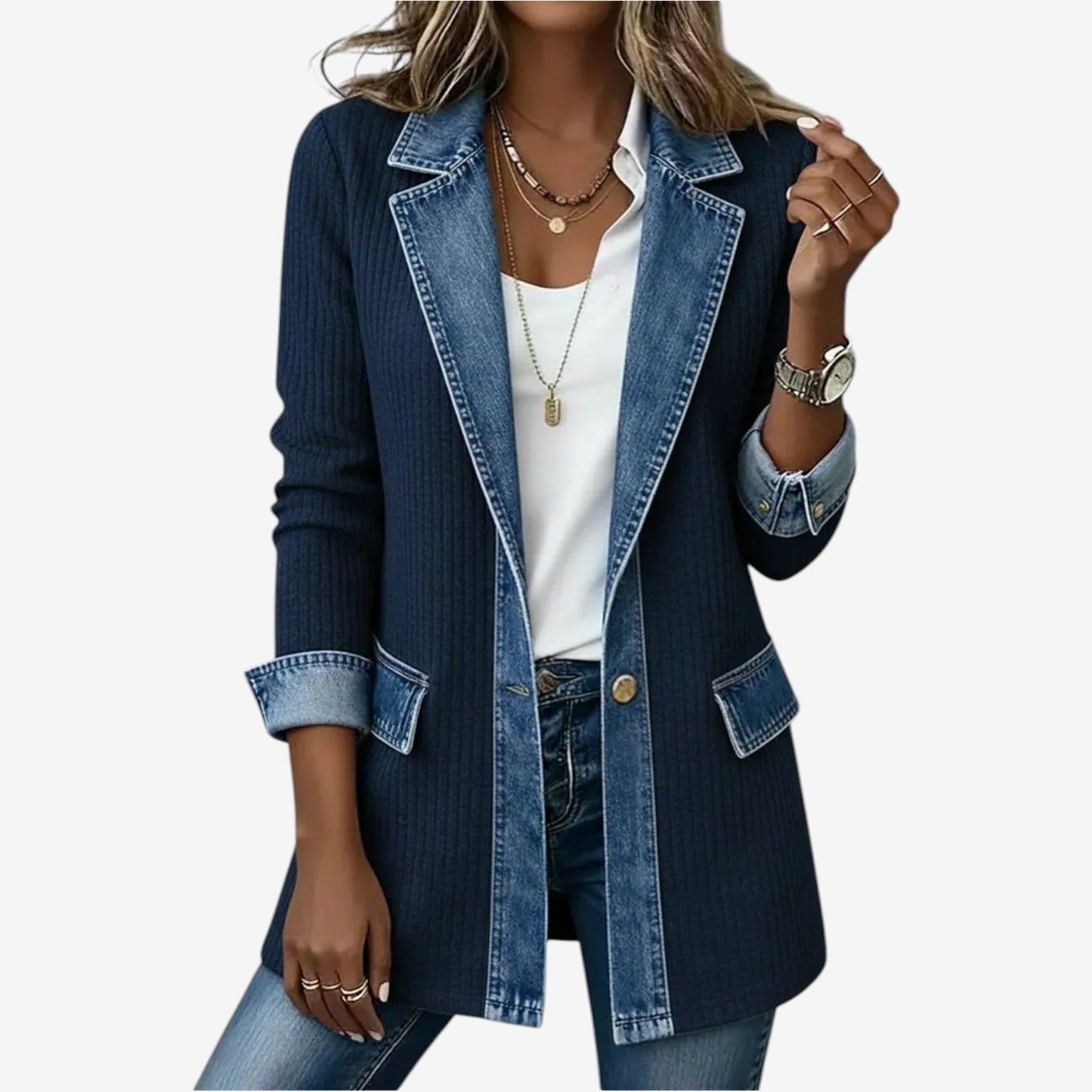 Marlowetta | Women's Layered Collar Textured Button Jacket