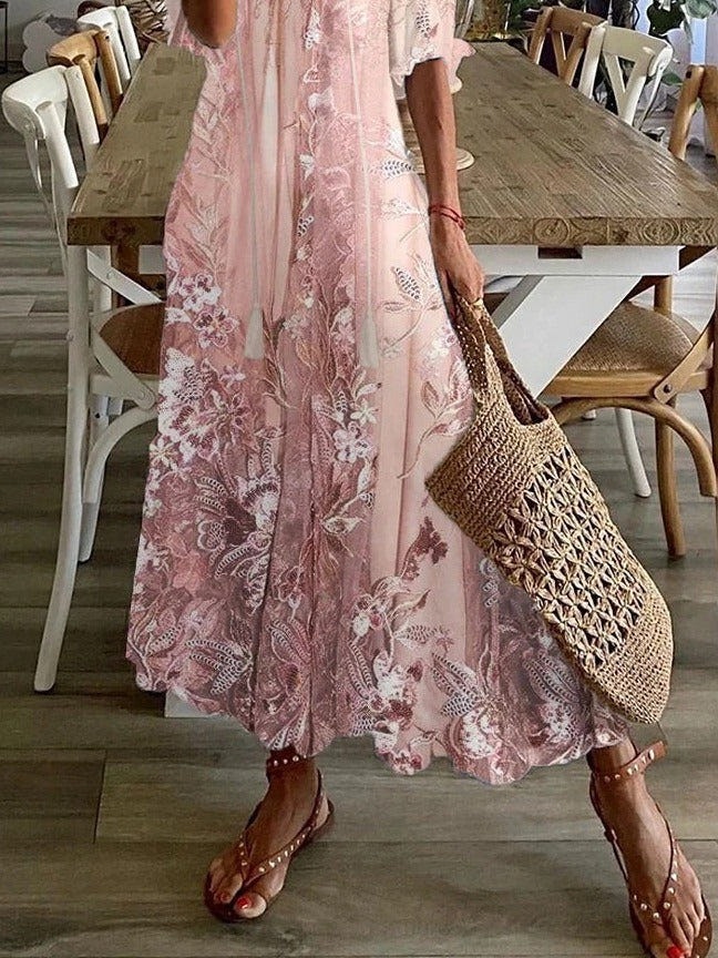 Seraphina | Women's Floral V-Neck Short Sleeve Casual Summer Maxi Dress