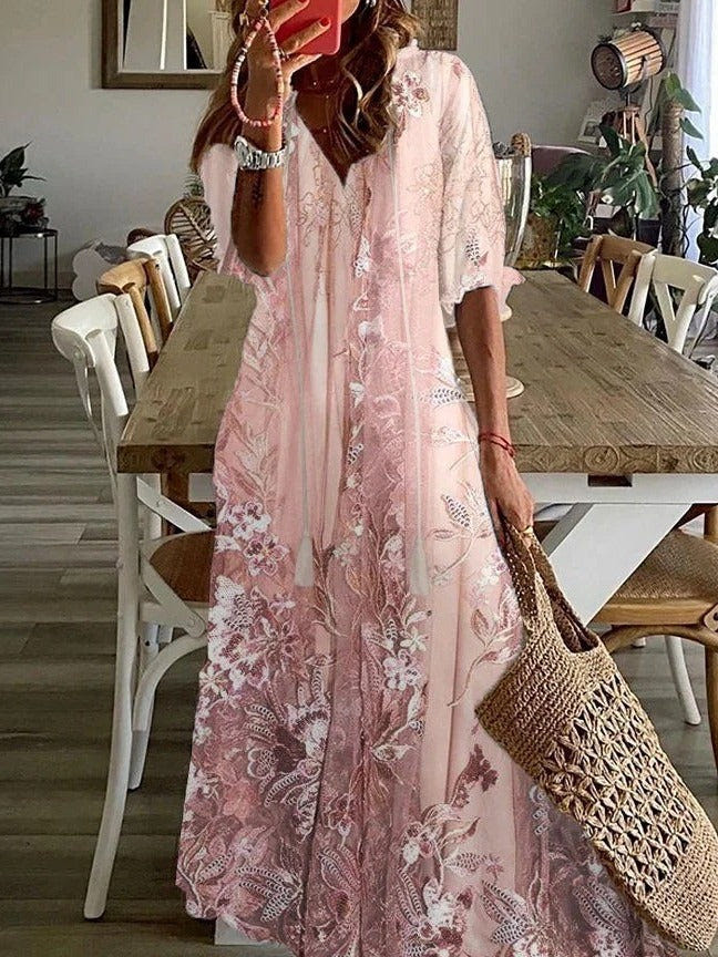 Seraphina | Women's Floral V-Neck Short Sleeve Casual Summer Maxi Dress