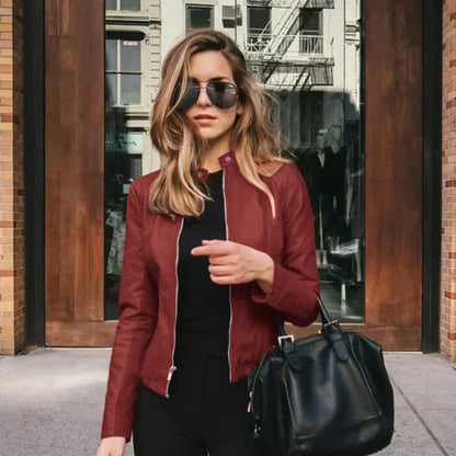 Selene | Women's Leather Look Biker Zip-Up Jacket