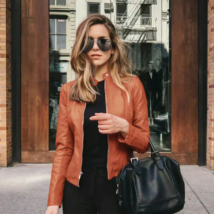 Selene | Women's Leather Look Biker Zip-Up Jacket