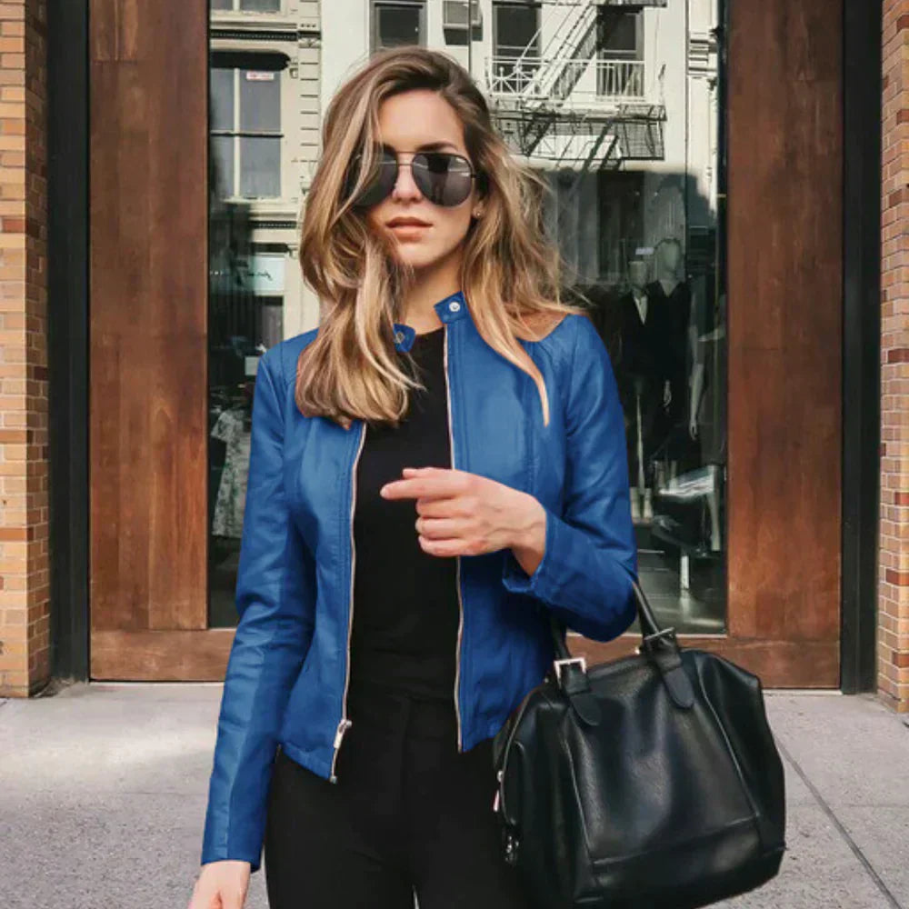 Selene | Women's Leather Look Biker Zip-Up Jacket