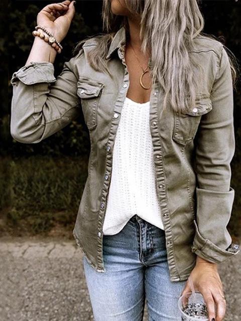 Delvina | Women's Button-Down Utility Denim Jacket