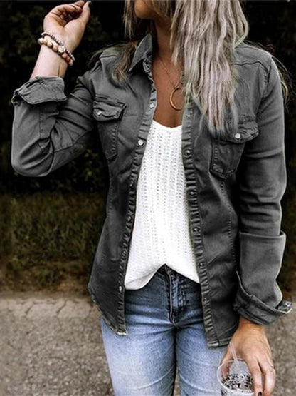 Delvina | Women's Button-Down Utility Denim Jacket