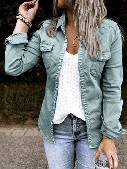 Delvina | Women's Button-Down Utility Denim Jacket