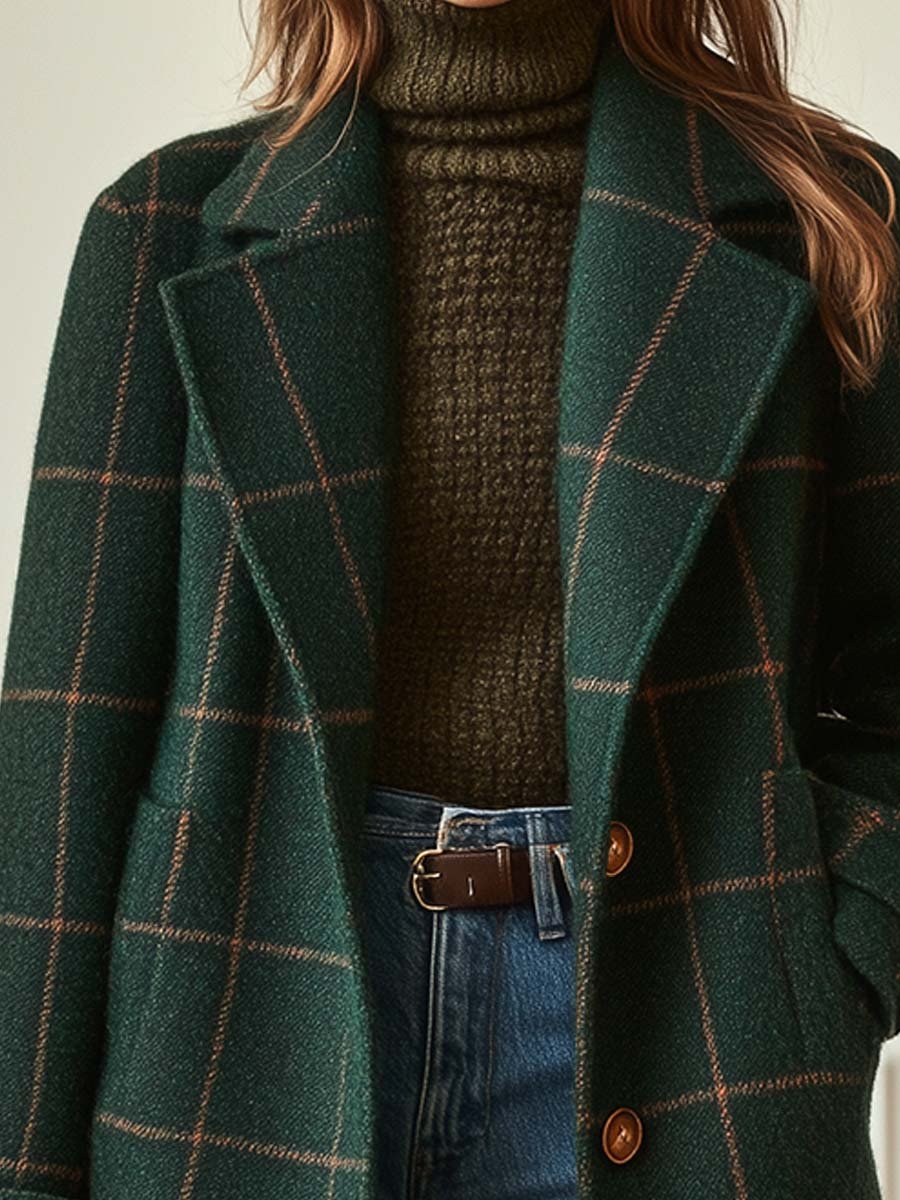 Rosalind | Women's Check Wool Blend Lapel Collar Coat