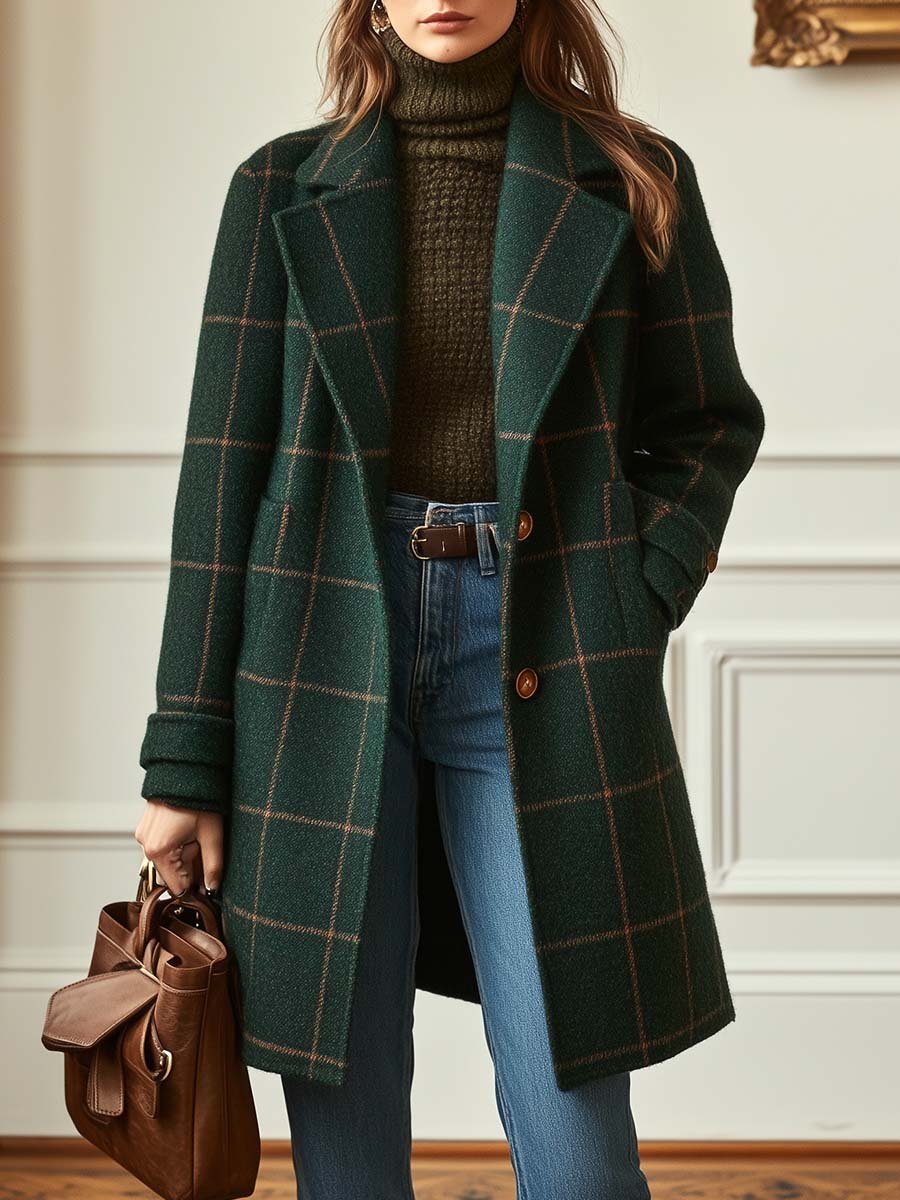Rosalind | Women's Check Wool Blend Lapel Collar Coat