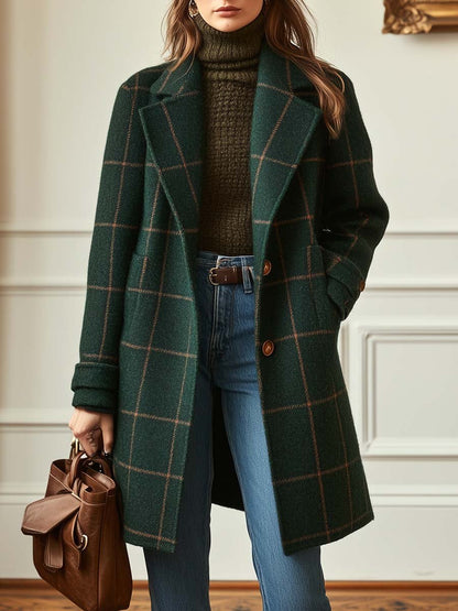 Rosalind | Women's Check Wool Blend Lapel Collar Coat