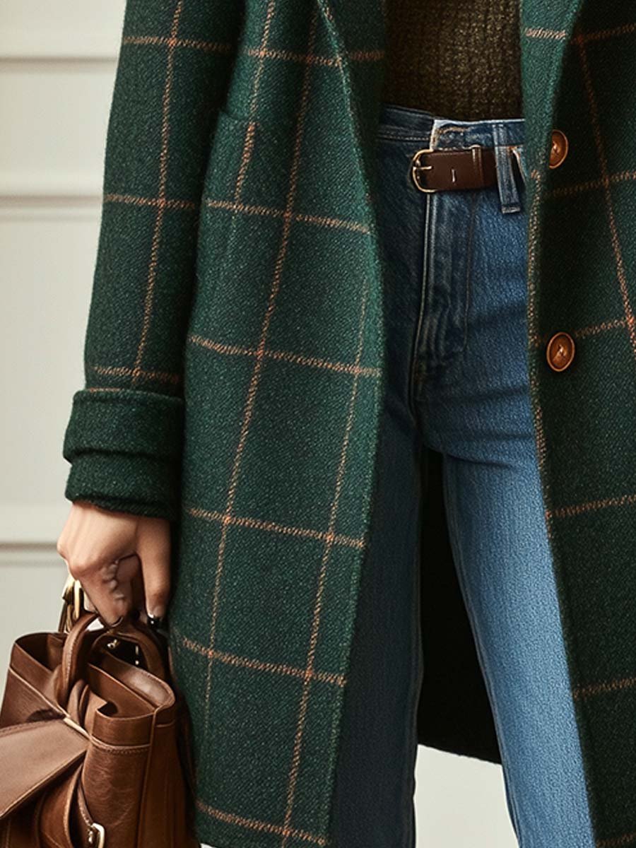 Rosalind | Women's Check Wool Blend Lapel Collar Coat