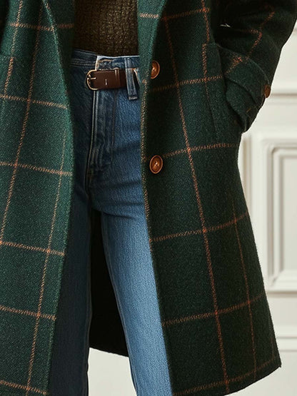 Rosalind | Women's Check Wool Blend Lapel Collar Coat