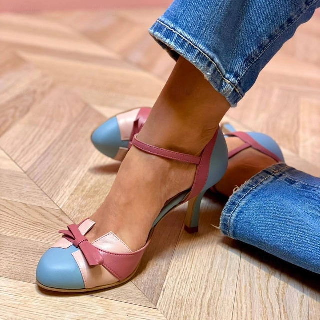 Donna | Elegant Heeled Sandals Bow Detail Ankle Strap Two Tone