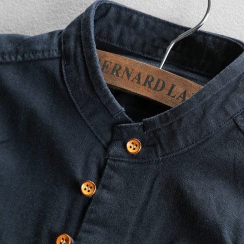 Kenji | Men's Mandarin Collar Button-Up Linen Blend Shirt