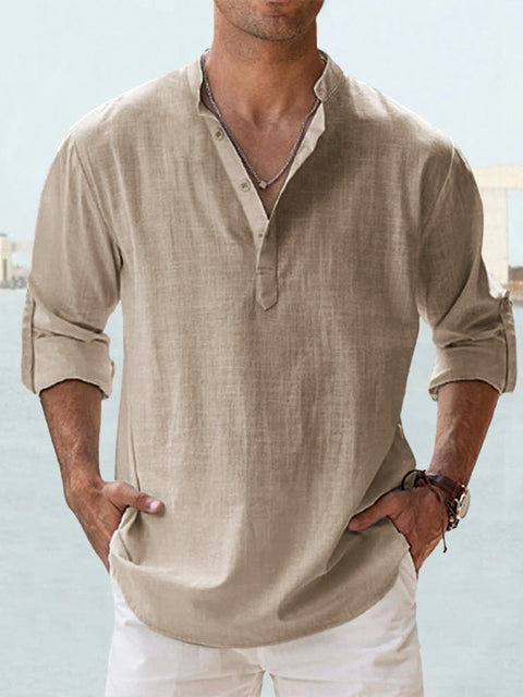 Austin | Men's Linen Blend Henley Long Sleeve Relaxed Summer Shirt