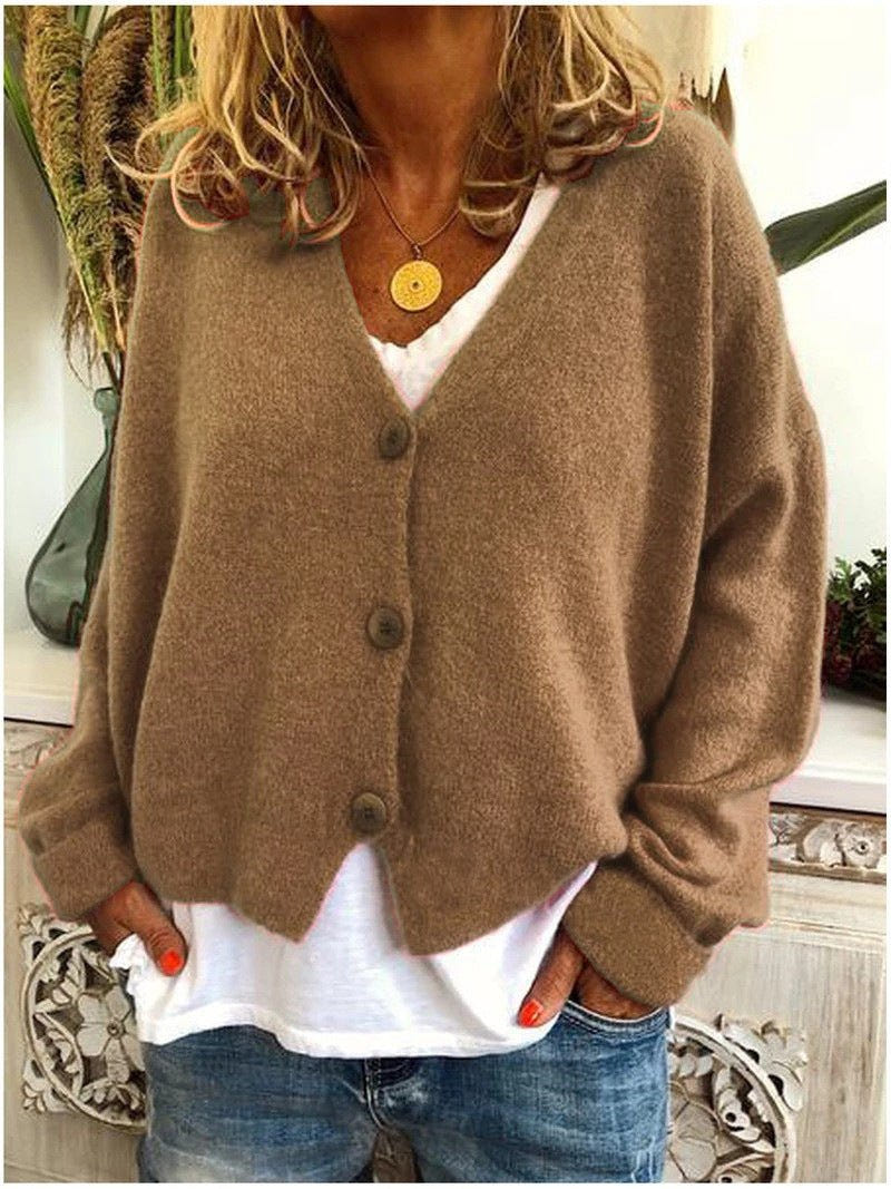 Wynne | Women's Knit Button-Up V-Neck Relaxed Fit Cardigan