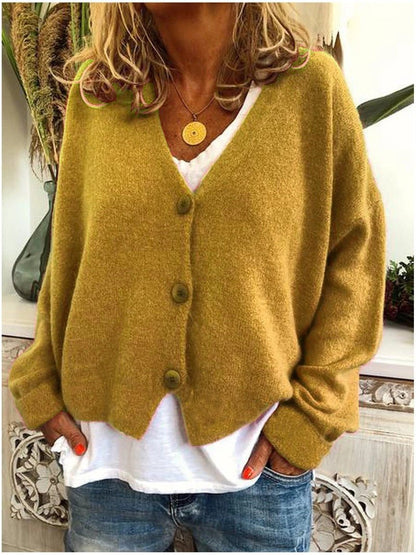Wynne | Women's Knit Button-Up V-Neck Relaxed Fit Cardigan