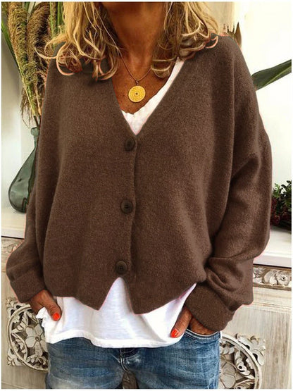 Wynne | Women's Knit Button-Up V-Neck Relaxed Fit Cardigan
