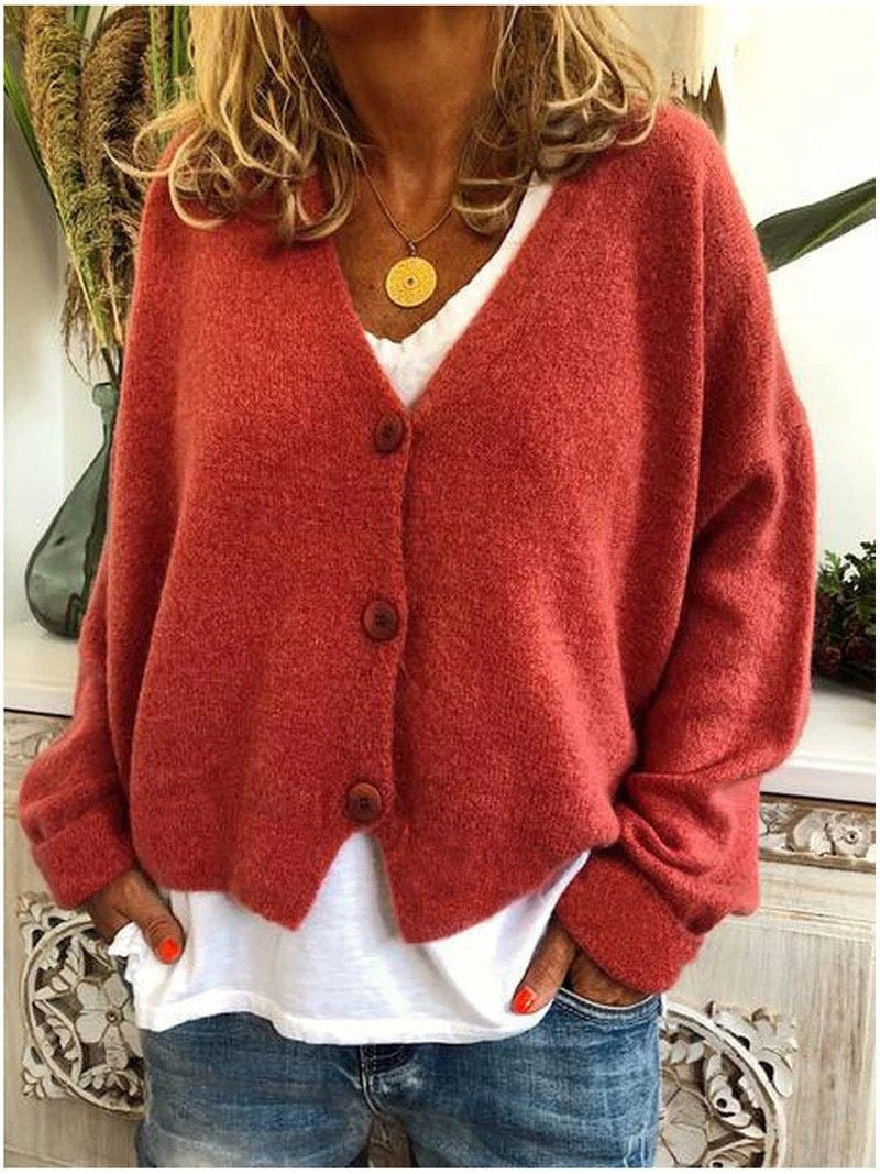 Wynne | Women's Knit Button-Up V-Neck Relaxed Fit Cardigan