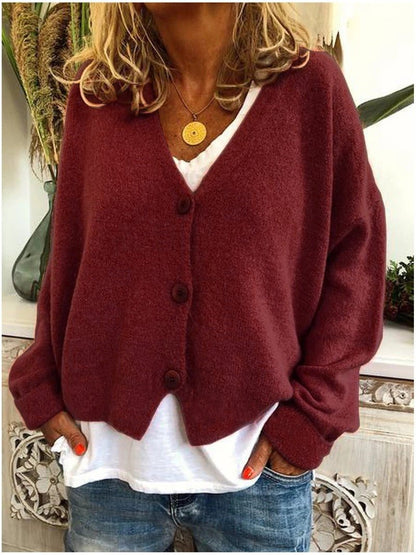 Wynne | Women's Knit Button-Up V-Neck Relaxed Fit Cardigan