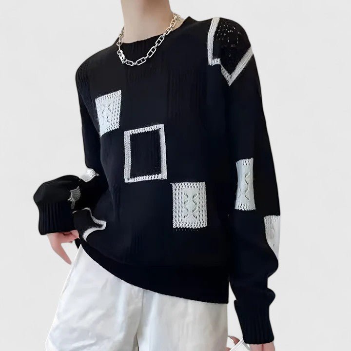 Ingrid | Women's Knitted Openwork Geometric Round Neck Long Sleeve Sweater