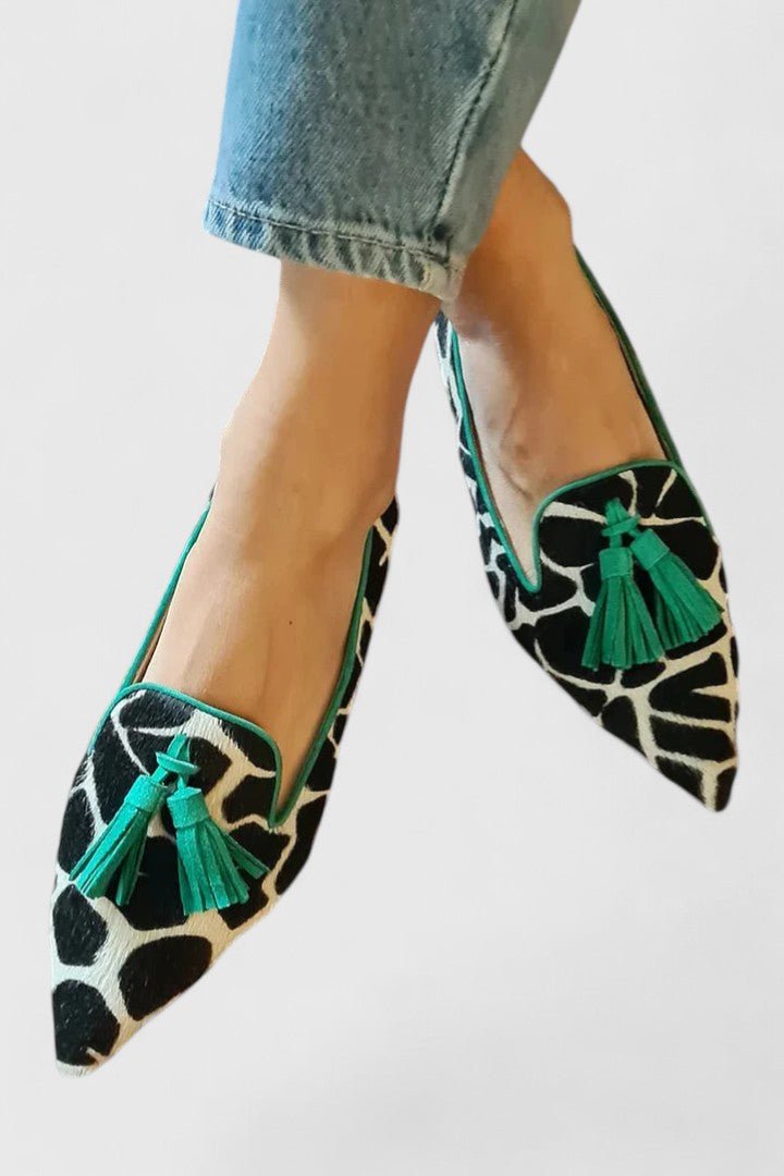 Coraline | Women's Pointed Toe Tassel Slip-On Animal Print Loafer