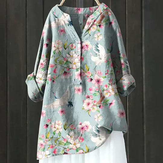 Magnolia | Women's Floral Oversized V-Neck Long Sleeve Tunic