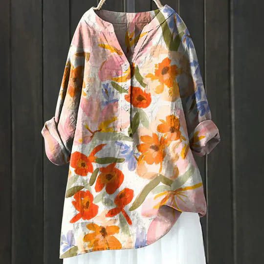 Magnolia | Women's Floral Oversized V-Neck Long Sleeve Tunic