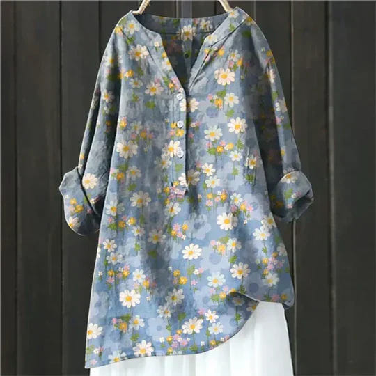 Magnolia | Women's Floral Oversized V-Neck Long Sleeve Tunic