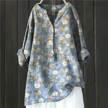 Magnolia | Women's Floral Oversized V-Neck Long Sleeve Tunic