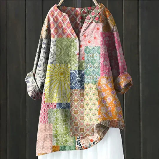 Magnolia | Women's Floral Oversized V-Neck Long Sleeve Tunic