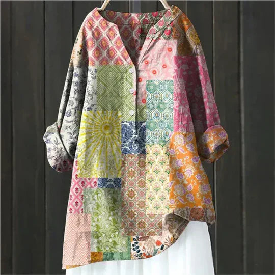 Magnolia | Women's Floral Oversized V-Neck Long Sleeve Tunic