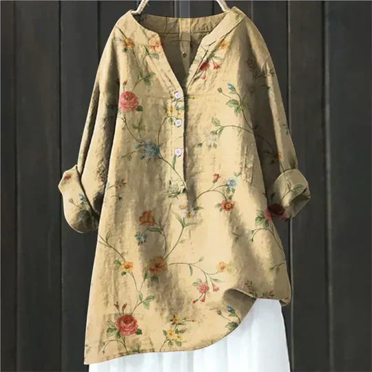 Magnolia | Women's Floral Oversized V-Neck Long Sleeve Tunic