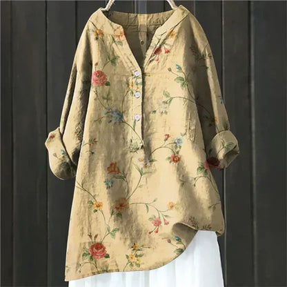 Magnolia | Women's Floral Oversized V-Neck Long Sleeve Tunic