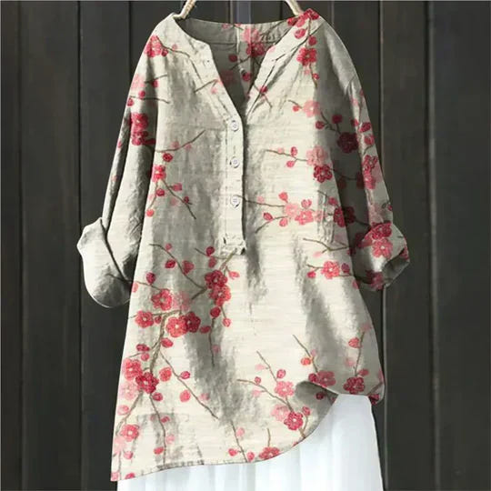 Magnolia | Women's Floral Oversized V-Neck Long Sleeve Tunic