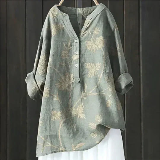 Magnolia | Women's Floral Oversized V-Neck Long Sleeve Tunic