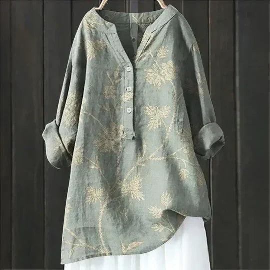 Magnolia | Women's Floral Oversized V-Neck Long Sleeve Tunic