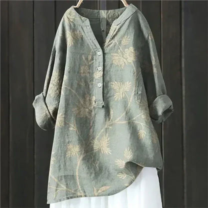 Magnolia | Women's Floral Oversized V-Neck Long Sleeve Tunic