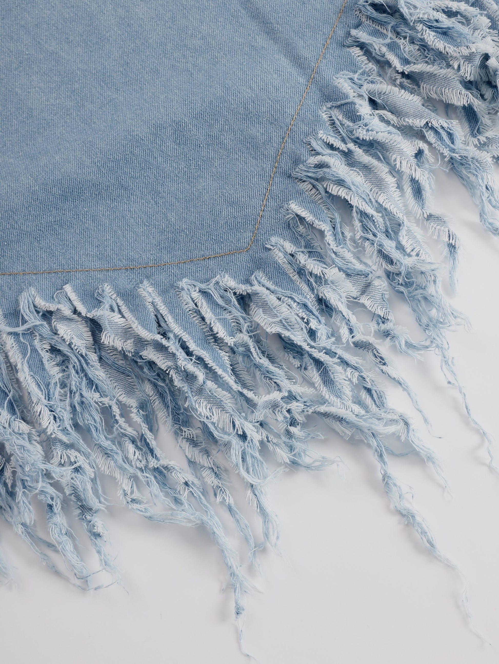 Marisol | Denim Shirt Collar Button Front Short Sleeve Raw Fringe Trim Mini Dress