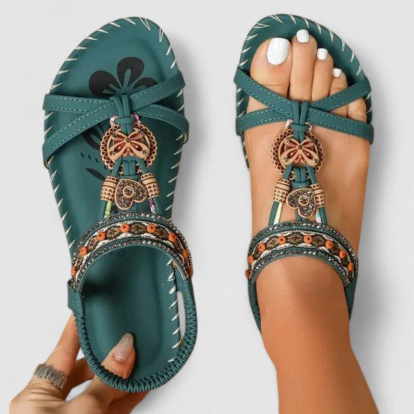 Maryna | Flat Sandals Boho Beaded Thong Orthopedic Elastic